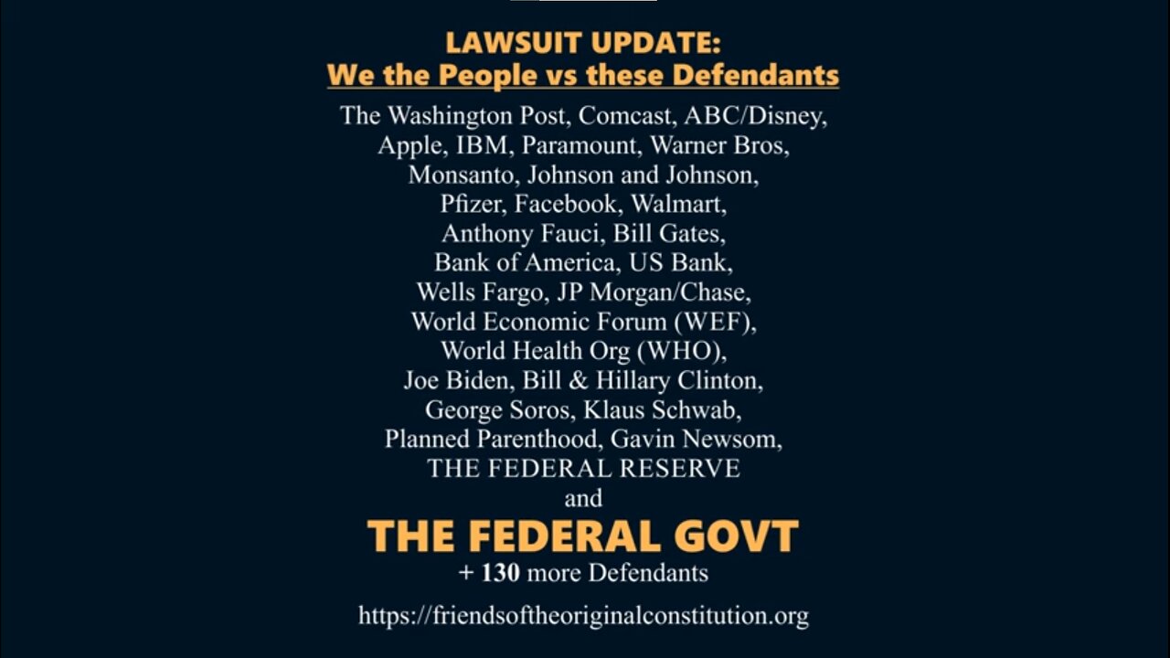 UPDATE ON OUR $500 TRILLION LAWSUIT AGAINST THESE DEFENDANTS - Friends of the Original Constitution