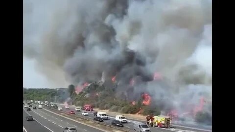 UK: Trees on fire along the Highway