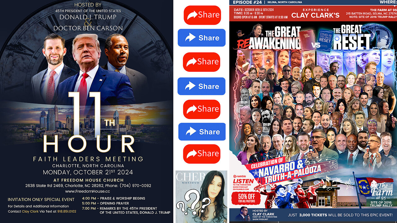 SHARE | Please Feel FREE to SHARE | 89 Tickets Remaining for Oct 18-19 Selma, NC ReAwaken America Tour + Donald J. Trump & Doctor Ben Carson to Speak At 11th Hour Faith Leaders Meeting In Charlotte, NC (Oct 21st 2024)