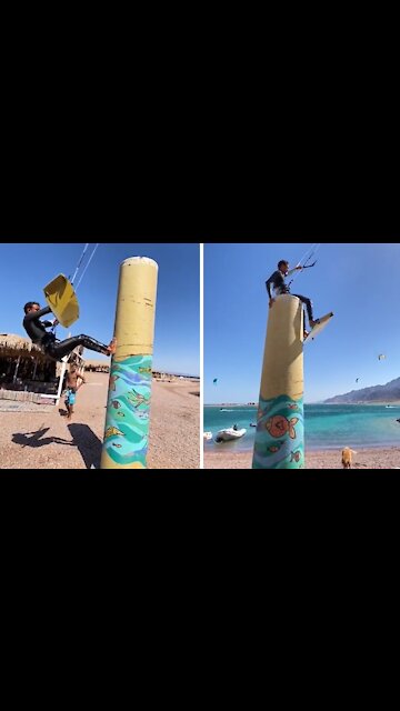 Kite surfer uses amazing technique to take off into the air