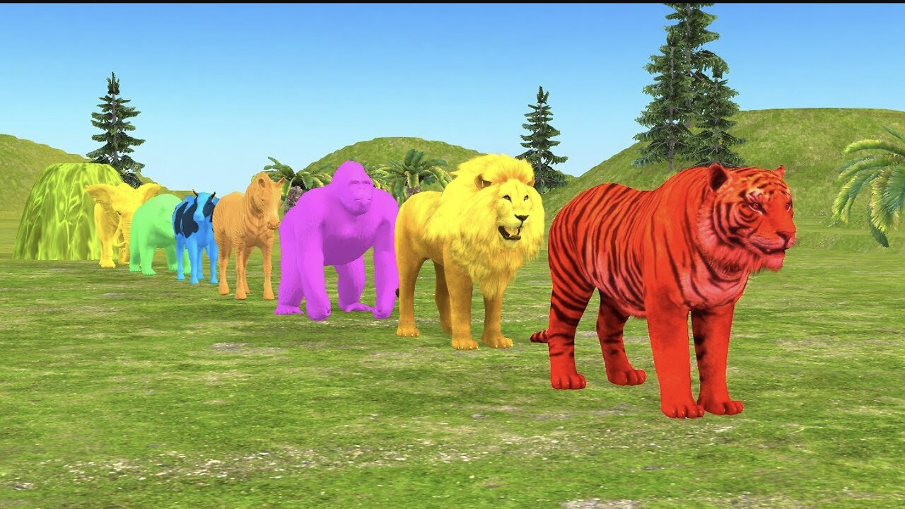 Paint Animals Gorilla Cow Tiger Lion Elephant Fountain Crossing Animal Game