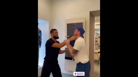 The smesh bros Khamzat Chimaev and Darren Till light spar in the Gucci store