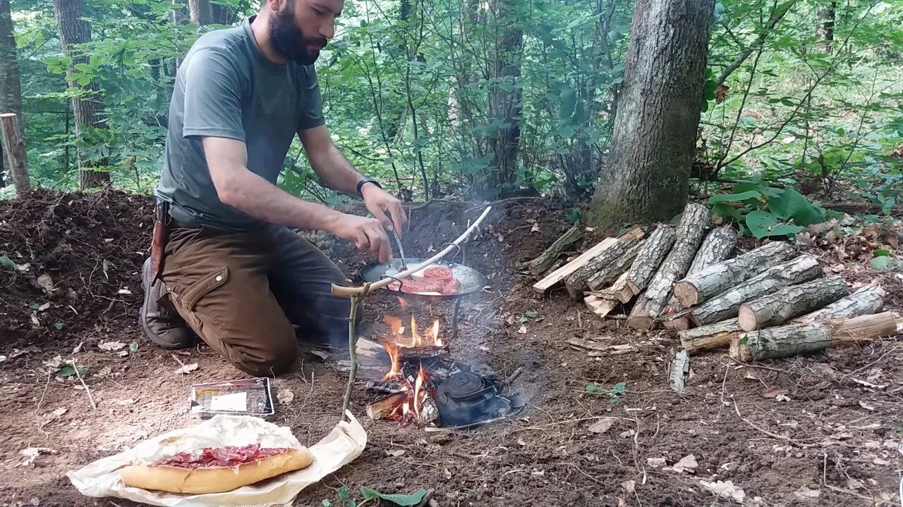 Solo camping - Campfire cooking in the wild