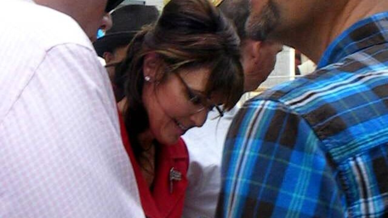 Sarah and Todd Palin after the speech.AVI