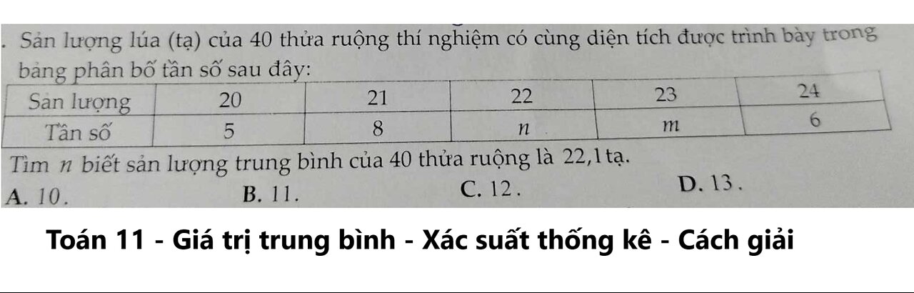 Toán 11: Sản lượng lúa (đơn vị là tạ) của 40 thửa ruộng có cùng diện tích được trình bày