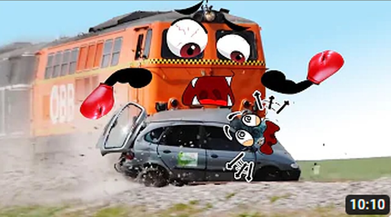 Train Crash | Monster Trains Crush Cars on Railroad - Woa Doodland