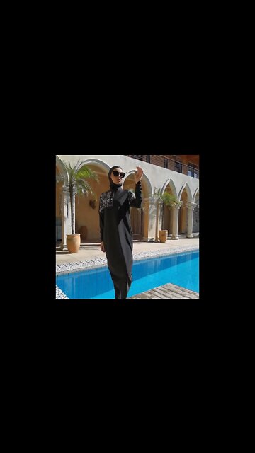 2022 New Arrival Stylish Muslim Swimwear 3 Piece Long Robe Swimming Hijab Suit #Shorts