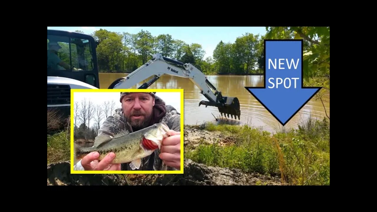 Winter bass fishing; OLD pond vs. NEW & Bonus Bobcat mini excavator pond work