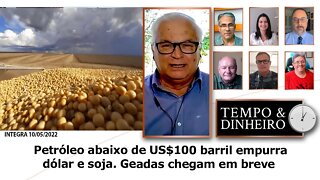 Petróleo abaixo de US$100 barril empurra dólar e soja. Geadas chegam em breve