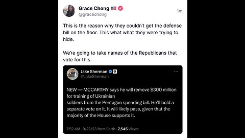 👏🏻👏🏻👏🏻 McCarthy is removing the 300 million for training Ukrainians from the defense bill..