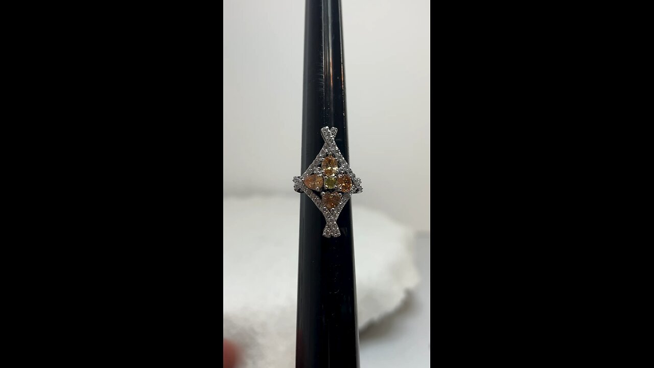 Sterling Silver 925 Yellow Tourmaline Multi-Stone Cocktail Ring Size 8 1/4