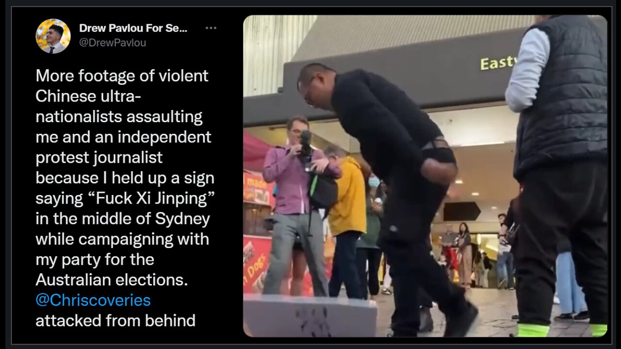 Belligerent Chinese Ultra Tard Attacks Australian Senate Candidate, NO REACTION, NO POLICE ACTION!