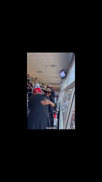 President Donald J. Trump says hello to Richard Petty at the Coca-Cola 600.