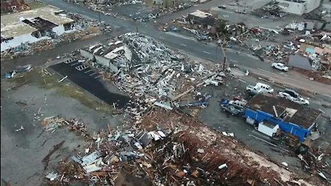 Aftermath of deadly tornado hitting Mayfield, KY 12/10/21