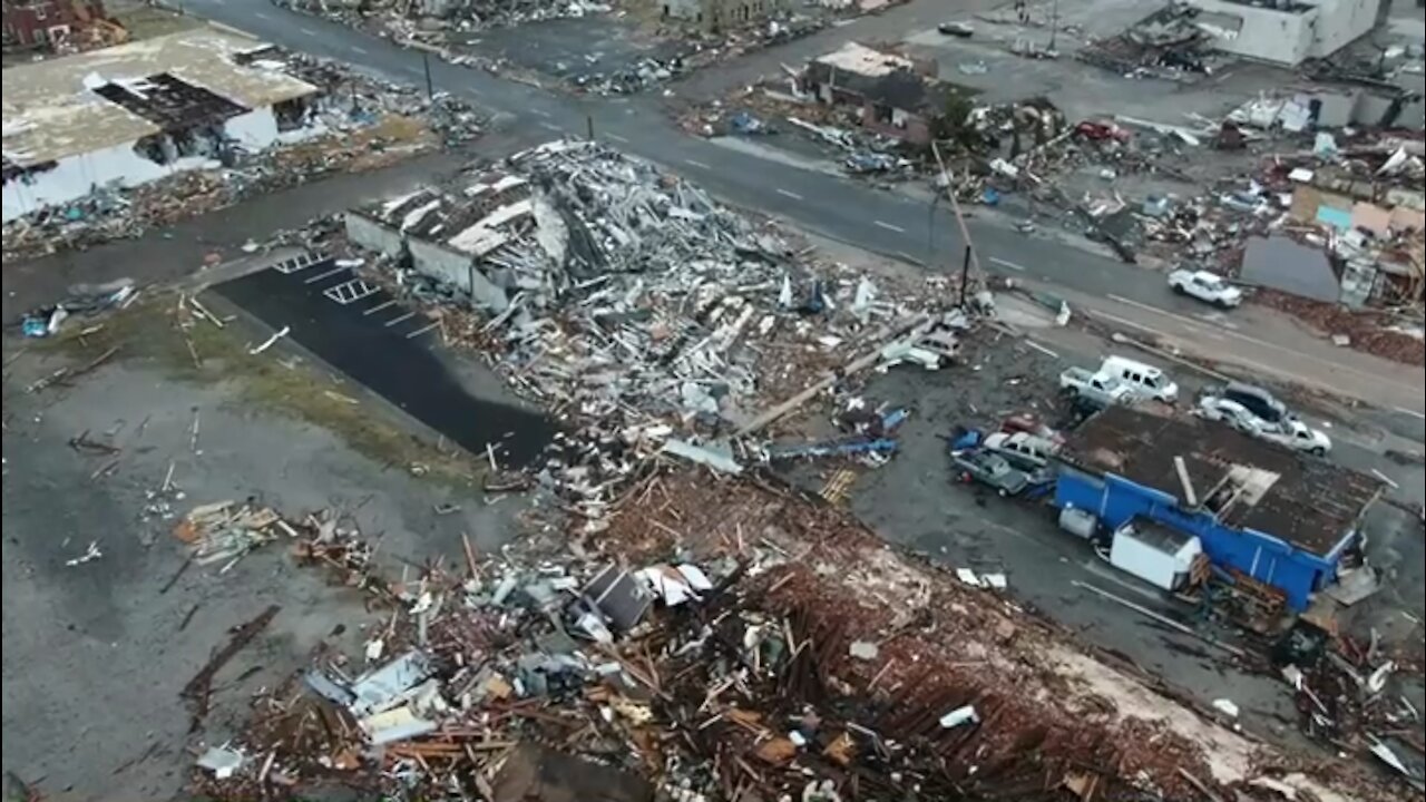 Aftermath of deadly tornado hitting Mayfield, KY 12/10/21
