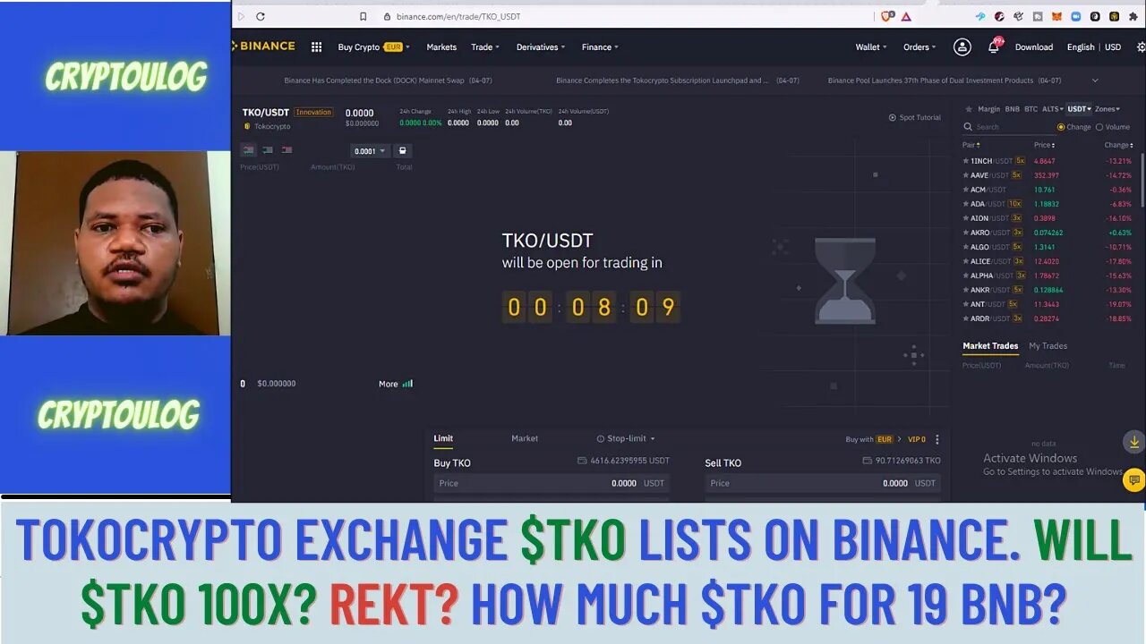 Tokocrypto Exchange $TKO Lists On Binance. Will $TKO 100X? Rekt? How Much $TKO For 19 BNB?