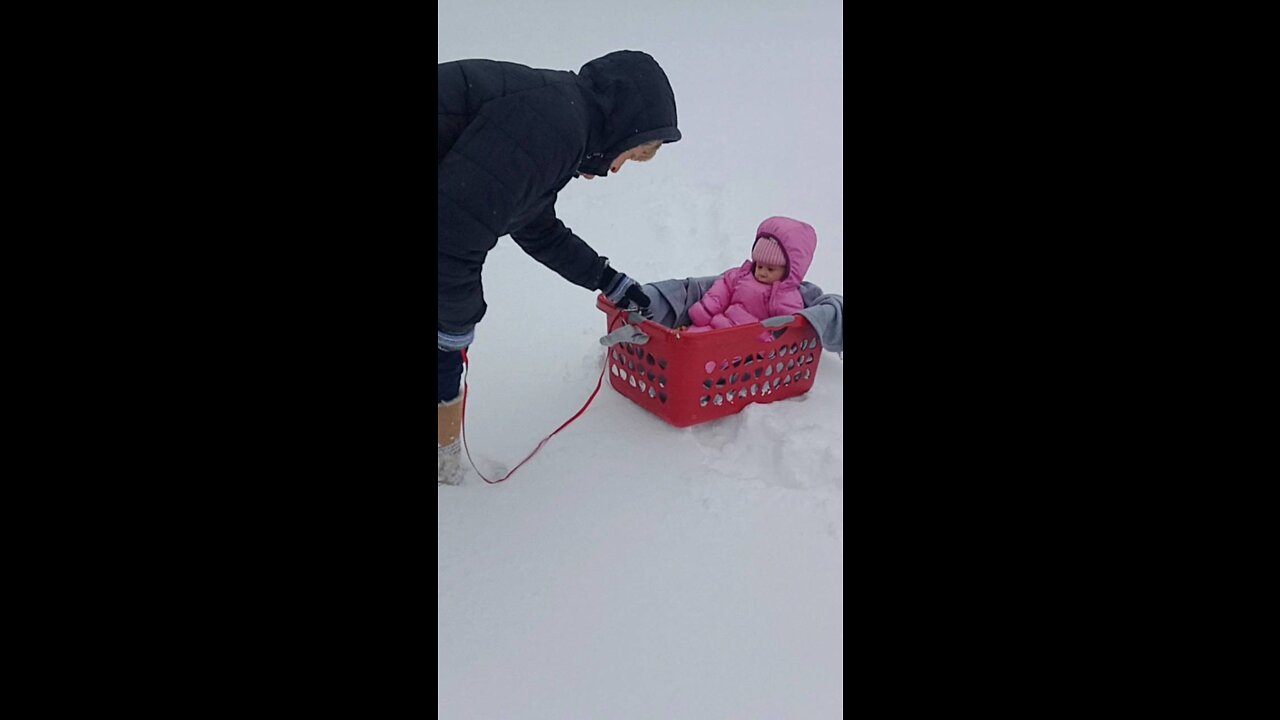 Baby goes sledding for the first time Falls Out!!!