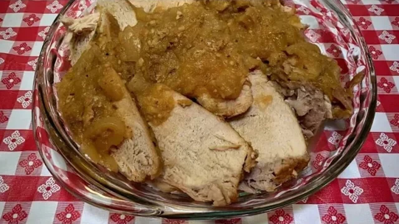 SLOW COOKER PORK LOIN IN APPLE SAUCE!! DUMP & GO CROCK POT MEAL!!