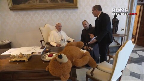 Ukrainian Ambassador gave the Pope a Teddy-Bear from bombed Dnipro area