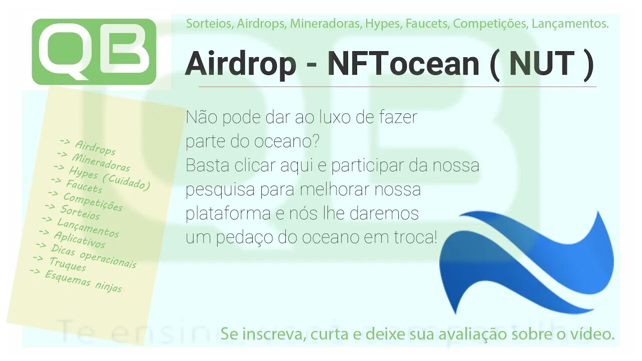 #Airdrop - #NFTocean ( #NUT) - #Formulário ainda ativo, mas acabou 01/06/2022
