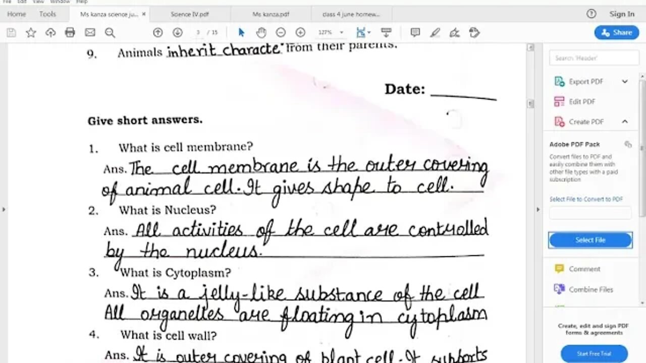 Class 4th Science 09 07 2020