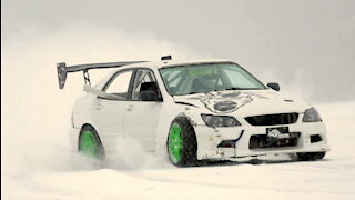 500 Horsepower Rally Car Drifts Across Ice Lake