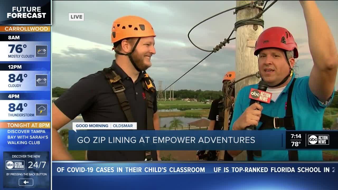 Sean Daly ziplines at Empower Adventures