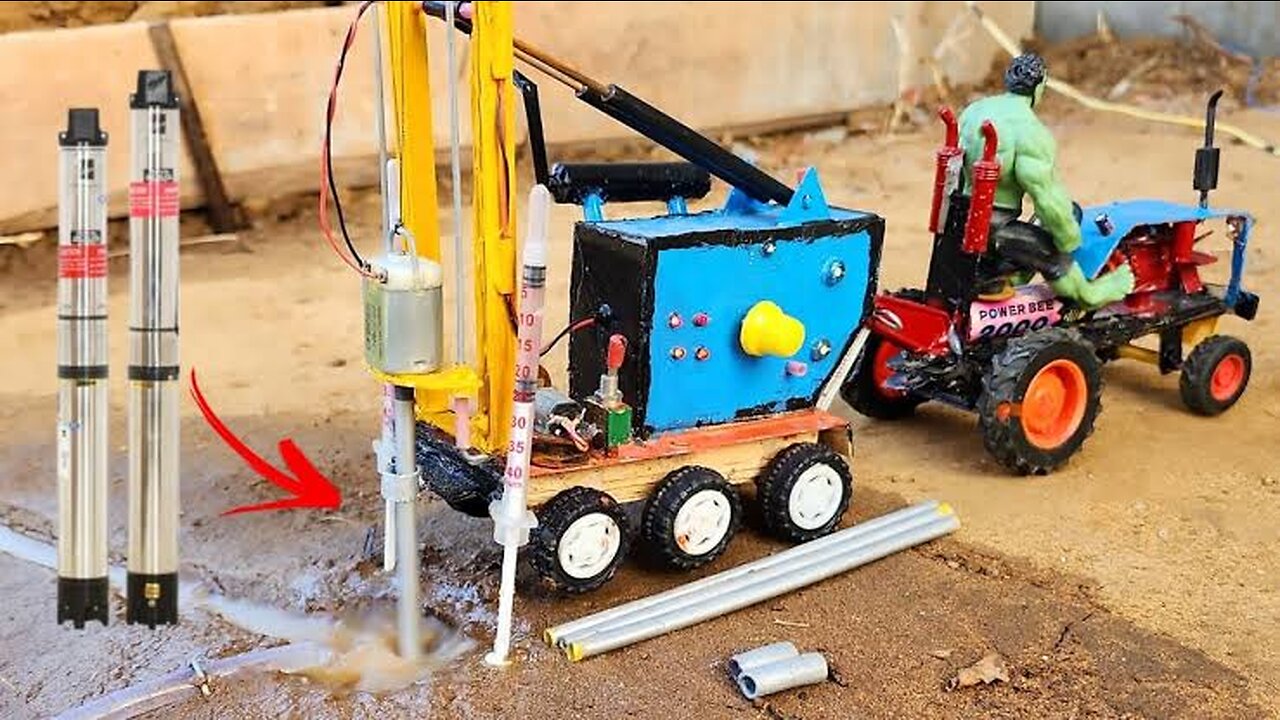 Diy tractor mini borewell drilling machine ! Science project ! Submarsible water pump