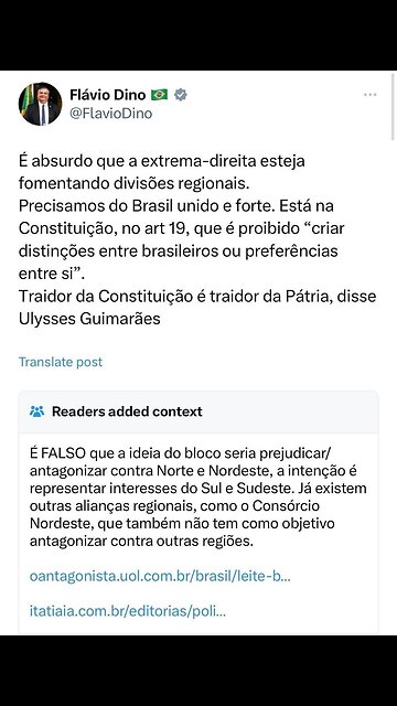 Flávio Dino é checado em rede social após acusar Romeu Zema de separatismo...