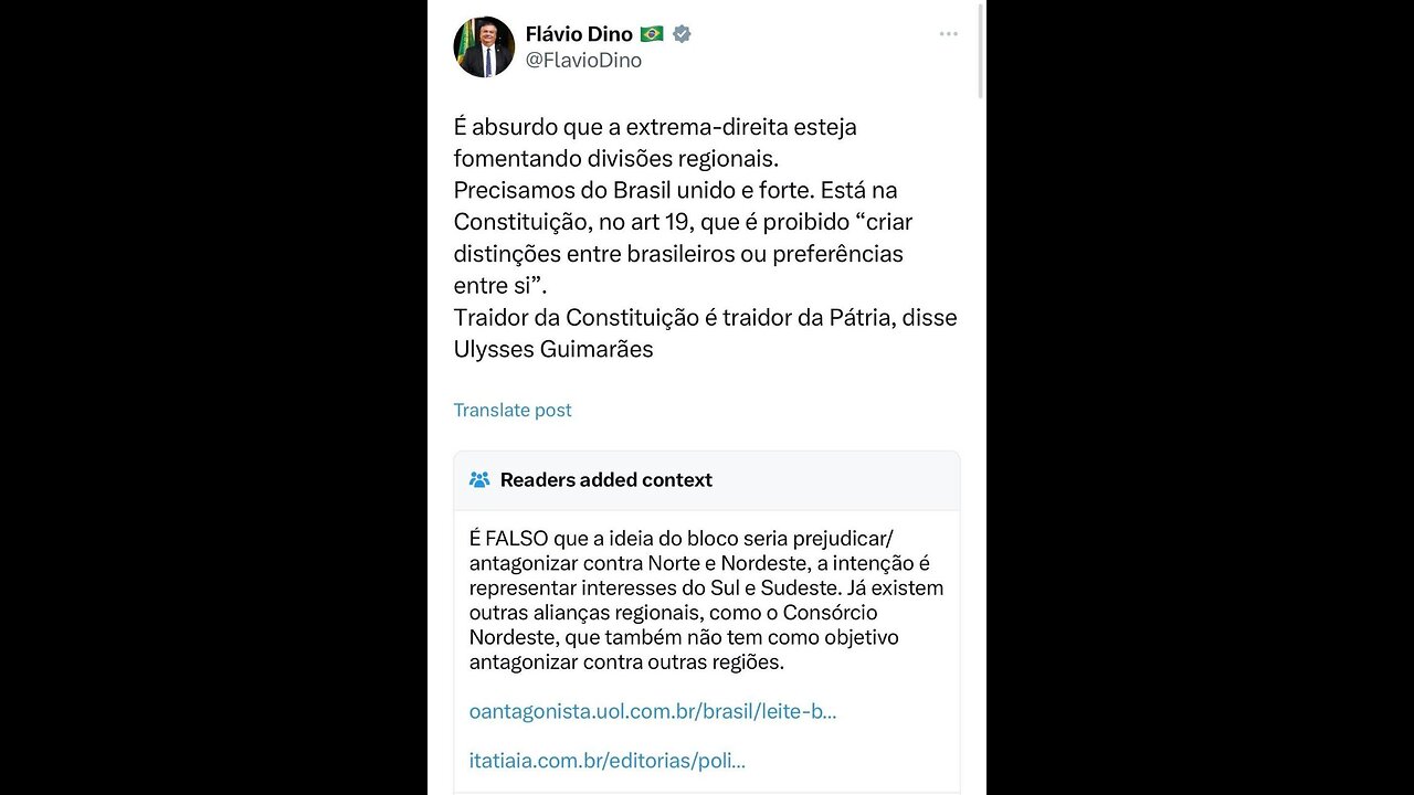 Flávio Dino é checado em rede social após acusar Romeu Zema de separatismo...