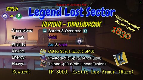 Destiny 2 Legend Lost Sector: Neptune - Thrilladrome on my Hunter 4-2-23