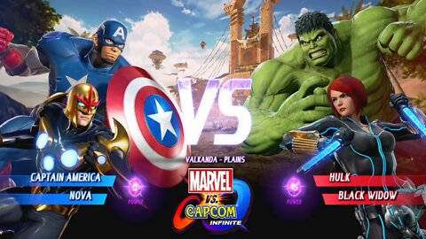 Captain America & Nova VS Hulk & Black Widow Marvel vs Capcom Infinite