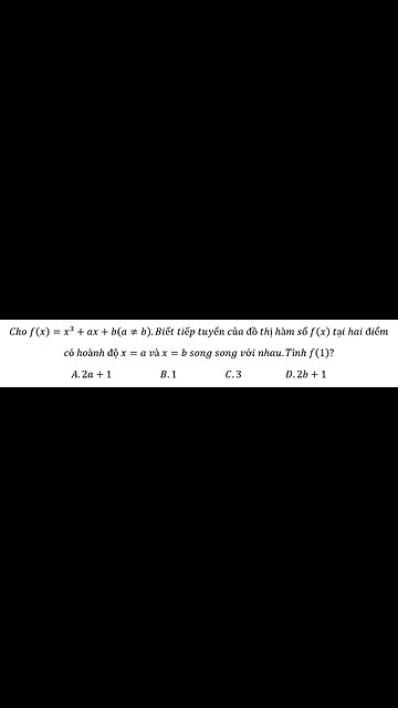 Cho f(x)=x^3+ax+b(a≠b).Biết tiếp tuyến của đồ thị hàm số f(x) tại hai điểm có hoành