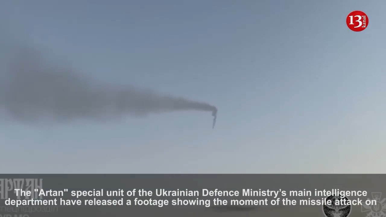 Moment Ukrainian missile strikes Russian military plane in Black Sea