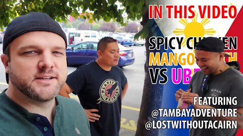 American & Filipinos Try: Jollibee Spicy Chicken Joy, Ube Pie, & Peach Mango Pie (pastries).