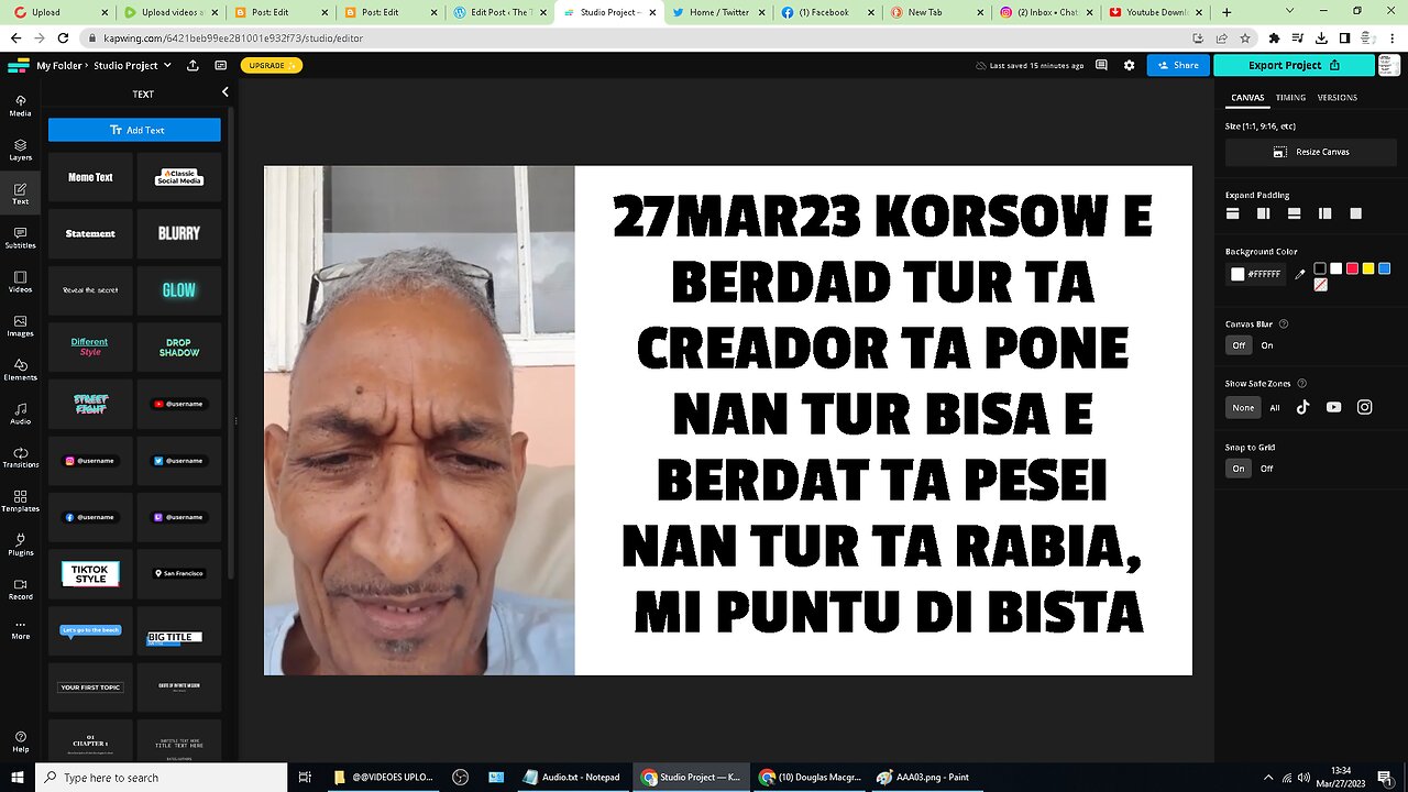 27MAR23 KORSOW E BERDAD TUR TA CREADOR TA PONE NAN TUR BISA E BERDAT TA PESEI NAN TUR TA RABIA, MI P