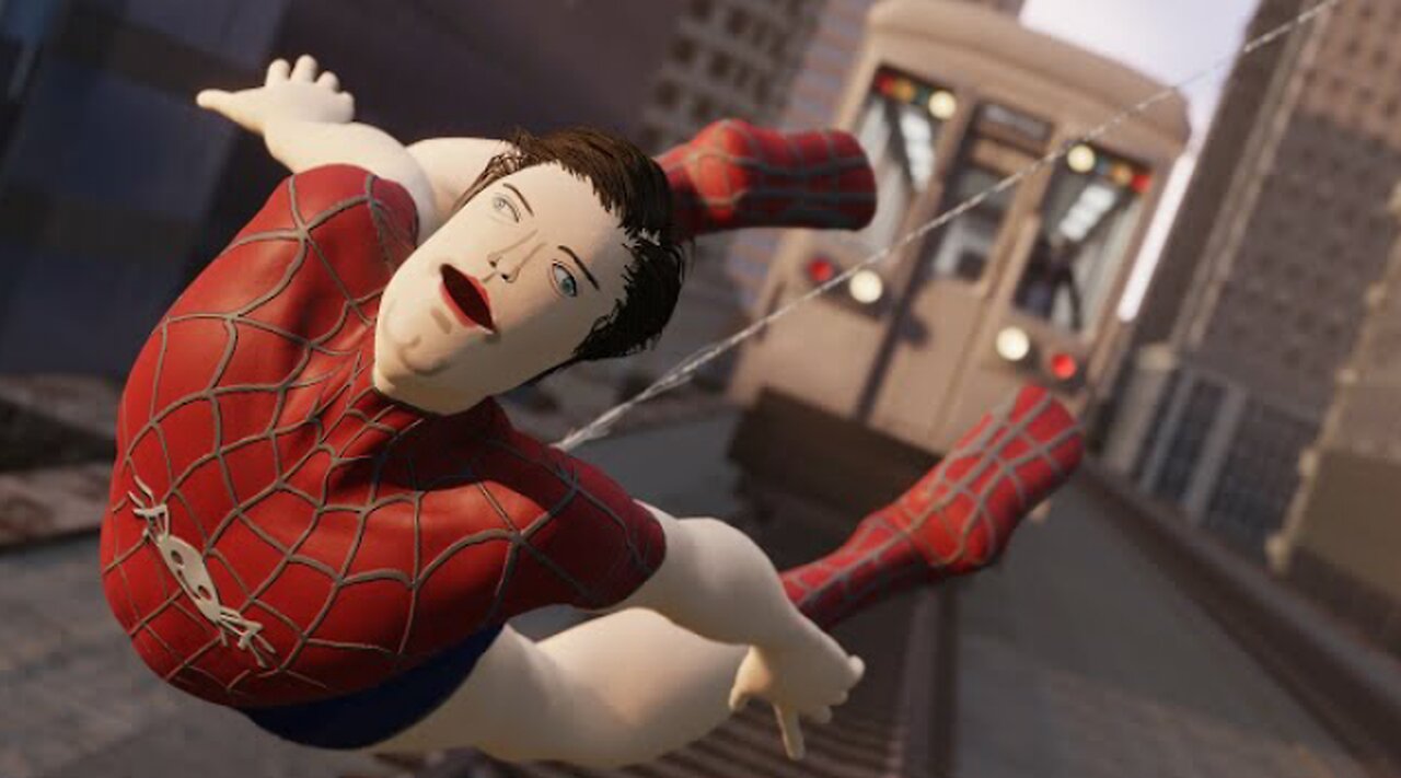 Spider-Man stops a train