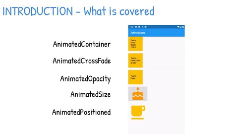 Beginning Flutter - Animation - AnimatedContainer - AnimatedCrossFade - AnimatedOpacity