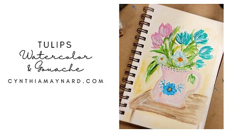 Pitcher of Tulips Painting in Watercolor & Gouache