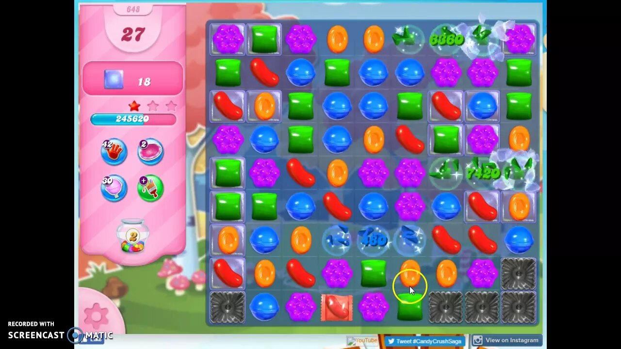 Candy Crush Level 648 Audio Talkthrough, 2 Stars 0 Boosters