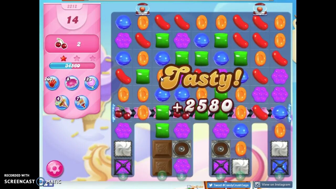 Candy Crush Level 2212 Audio Talkthrough, 3 Stars 0 Boosters