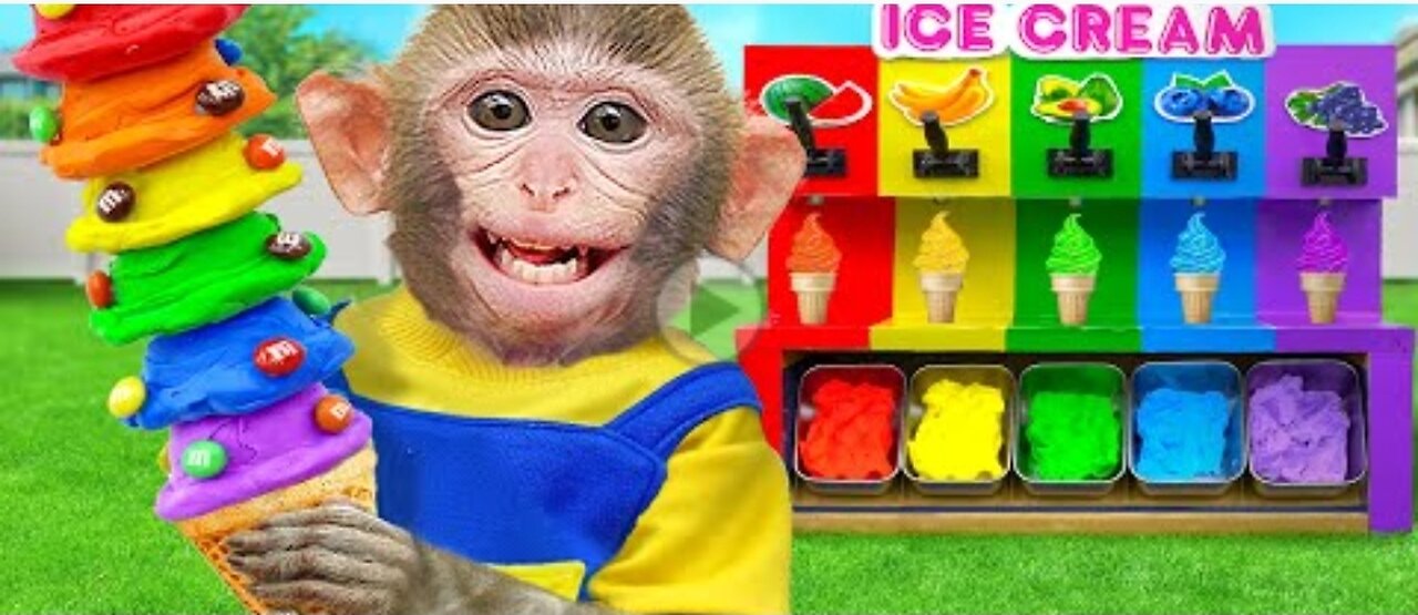 KiKi Monkey try to get Yummy Fruit Ice Cream from Vending Machine | KUDO ANIMAL KIKI