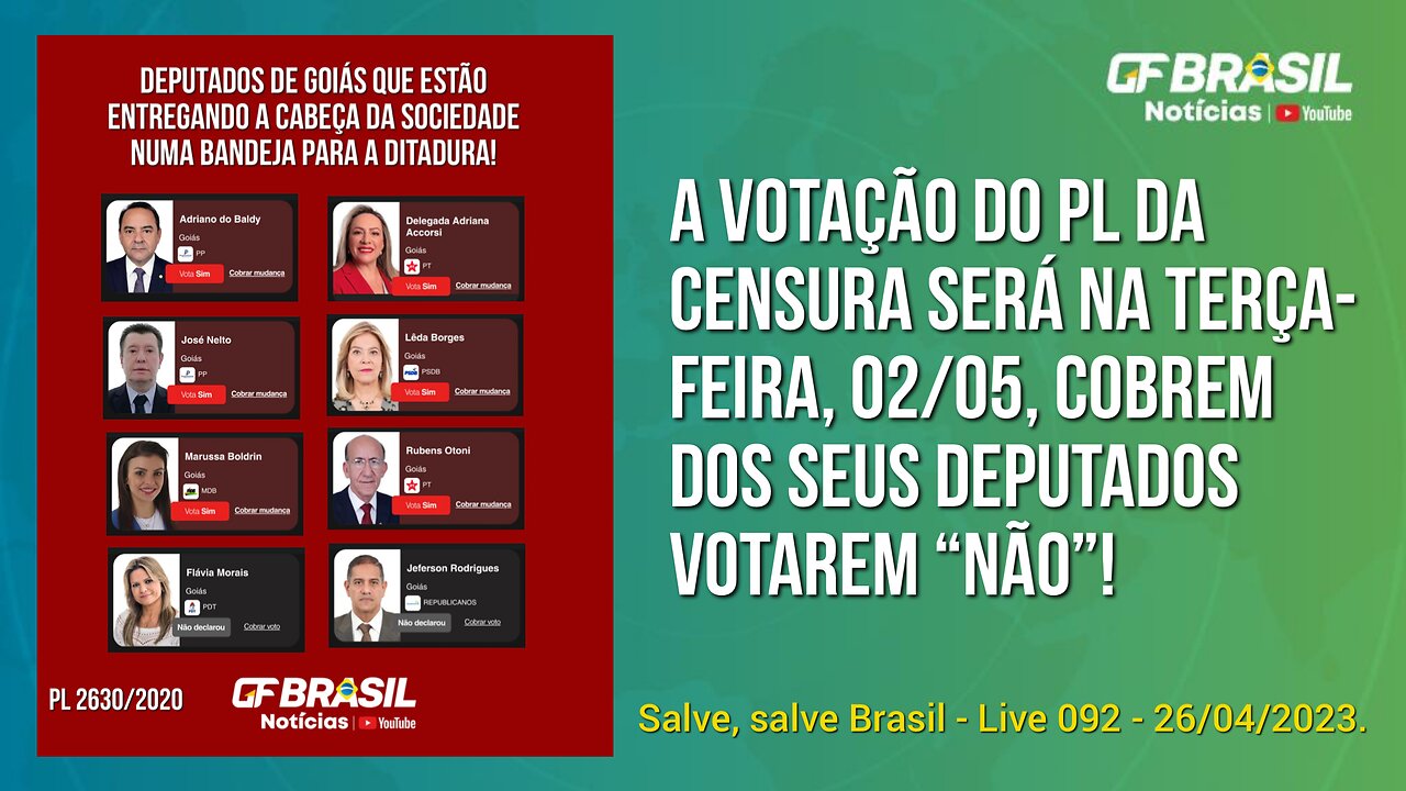 GF BRASIL Notícias - atualizações das 21h - quarta-feira patriótica - Live 092 - 26/04/2023!