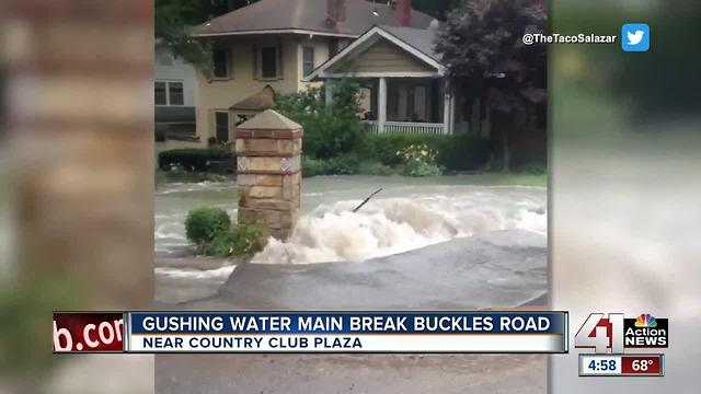 VIDEO: Water main break floods street near Plaza