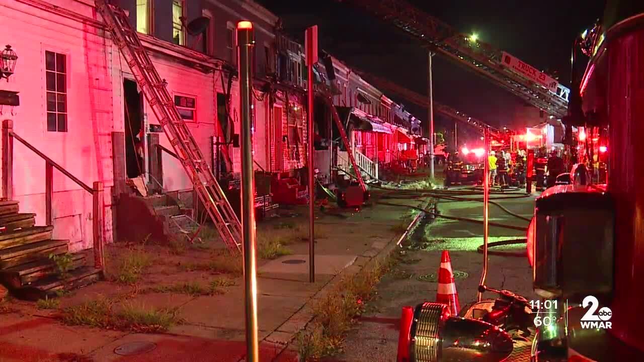 Six row homes involved in fire Thursday night in Baltimore