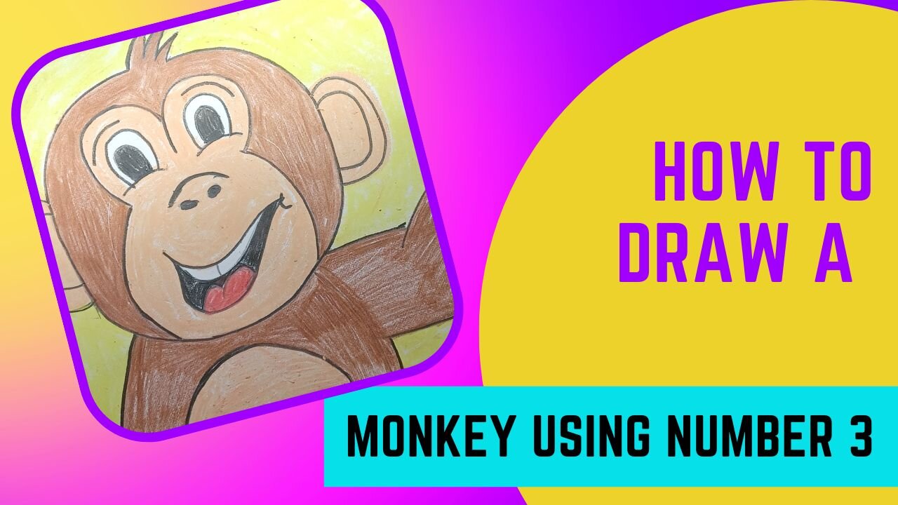 How To Draw A Monkey With Number 3 |VERY EASY, Turn Number 3 Into Monkey|Draw Monkey From Number 3