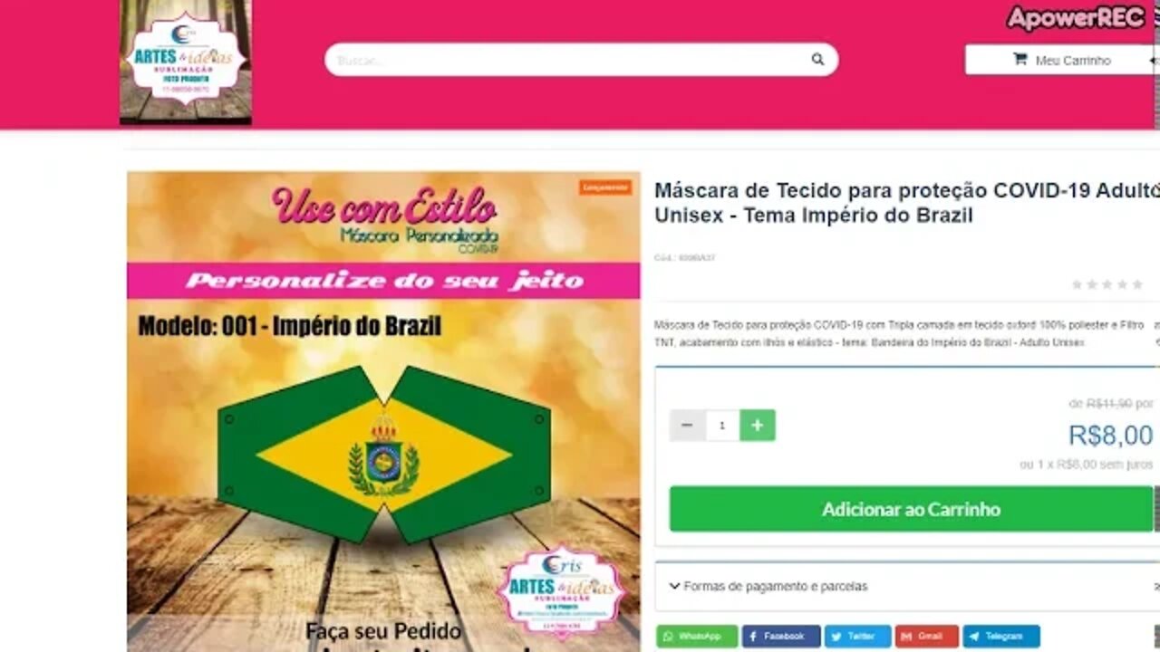 Máscara de Tecido para proteção COVID-19 Adulto Unisex - Tema Império do Brazil - Bandeira Imperial