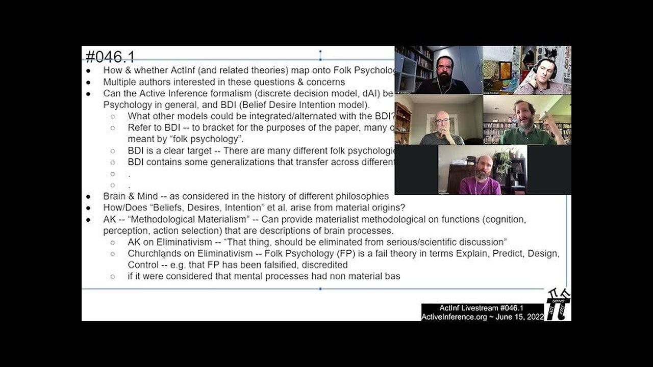 ActInf Livestream #046.1 ~ "Active inference models do not contradict folk psychology"