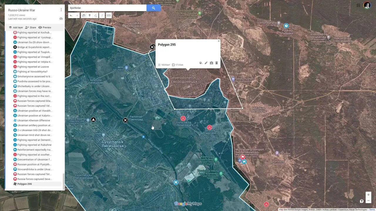 [ Luhansk Front ] Russian forces captured Severodonetsk Airport; Fighting at north of Borivske