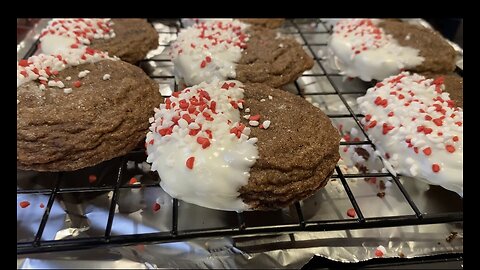 Chocolate Sugar Cookies with White Chocolate Dipped in Peppermint Sprinkles